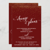 Carte de report de mariage or et rouge Changement  (Devant / Derrière)