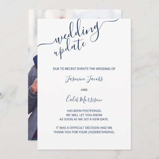 Carte de report de photo Écriture bleue Mise à jou (Devant / Derrière)