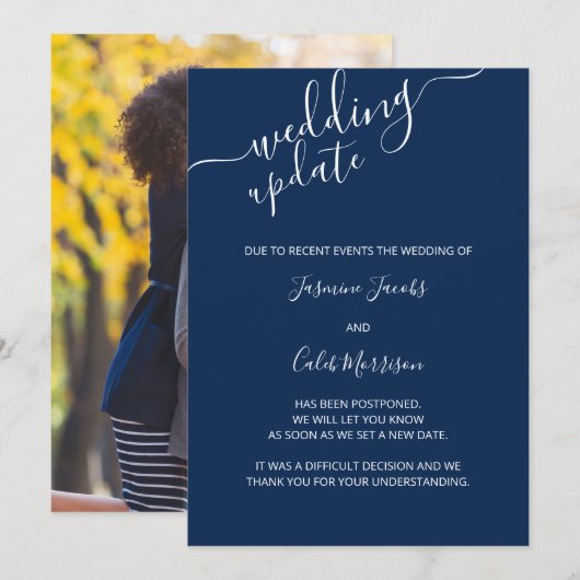 Carte de report de photo Mariage Navy Blue Mise à  (Devant / Derrière)