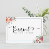 Carte de réservation florale rose, pêche et bleu p (Debout devant)