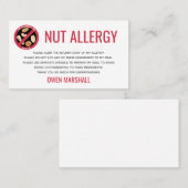 Carte de restaurant d'alerte d'allergie de noix (Devant / Derrière)