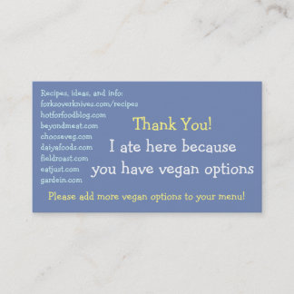Carte de restaurant Vegan