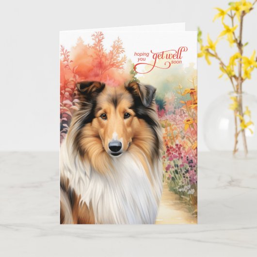 Carte de rétablissement Collie à poil long Chemin (Fleur jaune)