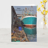 Carte de retraite joyeuse pour bateau de pêche (Fleur jaune)