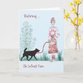 Carte de retraite Lady Marcher son chien (Fleur jaune)