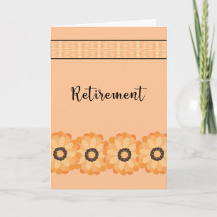 Carte de retraite, orange avec fleurs