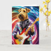 Carte de Rock Star Airedale Mignonne (Fleur jaune)