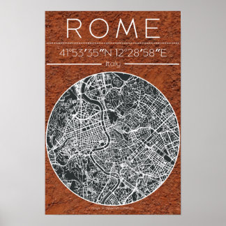 Carte de Rome Terracotta Poster Tons Terreux Minim