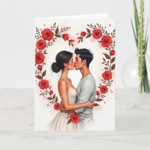 Carte de roses rouges romantiques pour un baiser