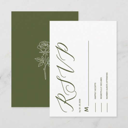 CARTE DE RSVP CLASSIQUE VERT OLIVE (Devant / Derrière)