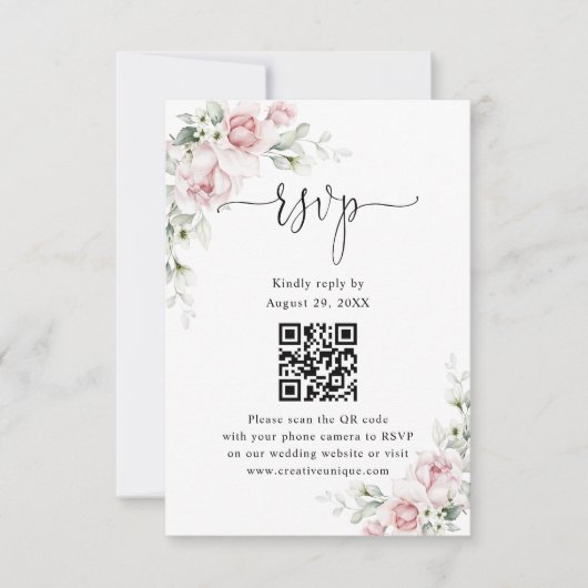 Carte de RSVP Code QR pour Site Web de Mariage ave (Devant)