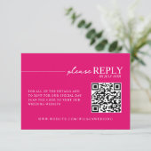 Carte de RSVP en QR code rose chaud avec typograph (Debout devant)
