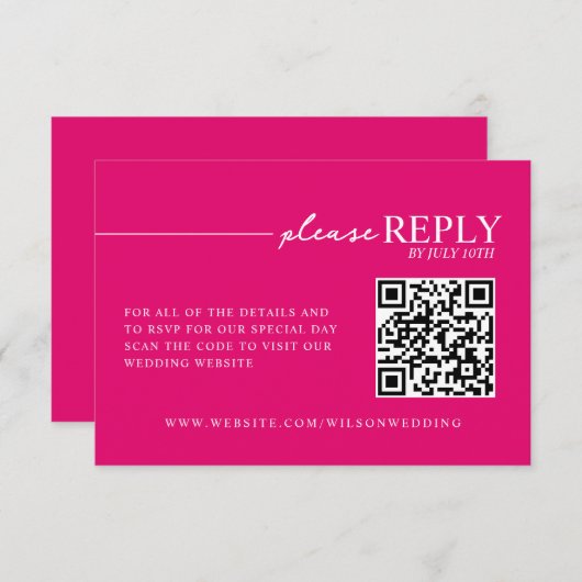 Carte de RSVP en QR Rose Chaud Typographie Minimal (Devant / Derrière)