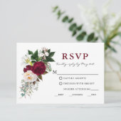 Carte de RSVP pour repas en aquarelle bordeaux flo (Debout devant)