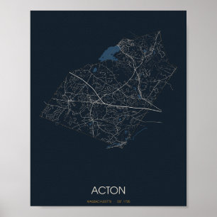 Carte de rue d'Acton Massachusetts Poster (Nuit)