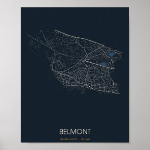 Carte de rue de Belmont Massachusetts Poster (Nuit