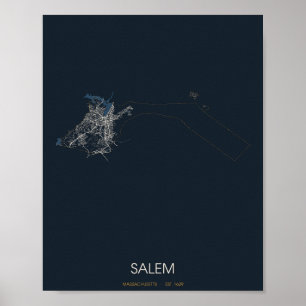 Carte de rue de Salem Massachusetts Poster (Nuit)