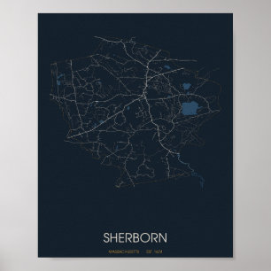 Carte de rue de Sherborn Massachusetts Poster (Nui