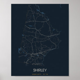 Carte de rue de Shirley Massachusetts Poster (Nuit