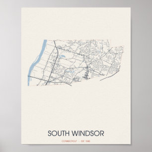 Carte de rue de South Windsor Connecticut Poster