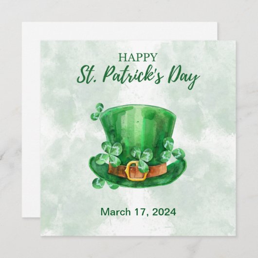 Carte de Saint-Patrick à l'aquarelle verte (Devant / Derrière)