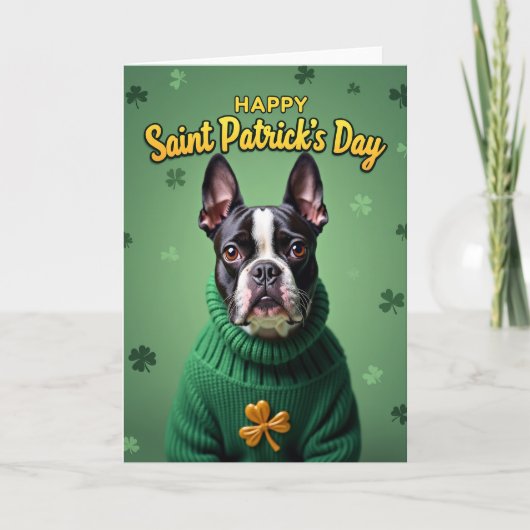 Carte de Saint-Patrick Boston Terrier (Devant)