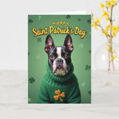 Carte de Saint-Patrick Boston Terrier (Fleur jaune)