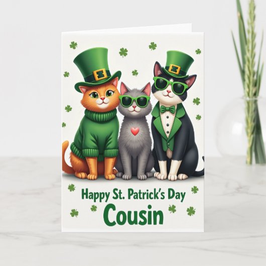 Carte de Saint-Patrick Chats Trèfle (Devant)