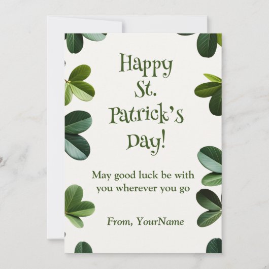Carte de Saint-Patrick joyeuse avec une végétation (Devant)