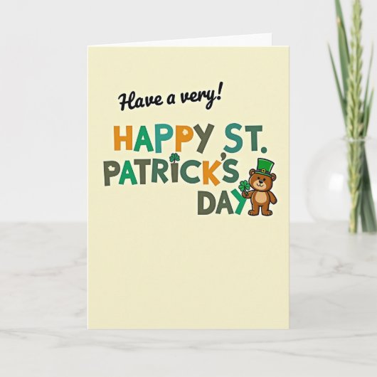 Carte de Saint-Patrick Ourson Trèfle Chanceux (Devant)