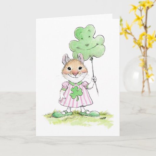 Carte de Saint-Patrick Souris Mignonne (Fleur jaune)