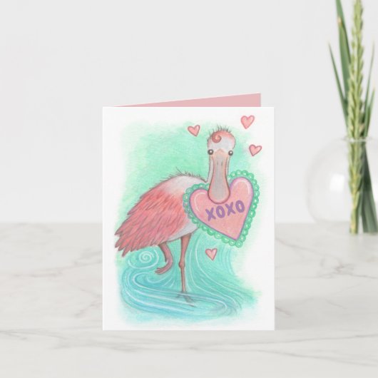 Carte de Saint-Valentin à l'oiseau de Spoonbill (Devant)