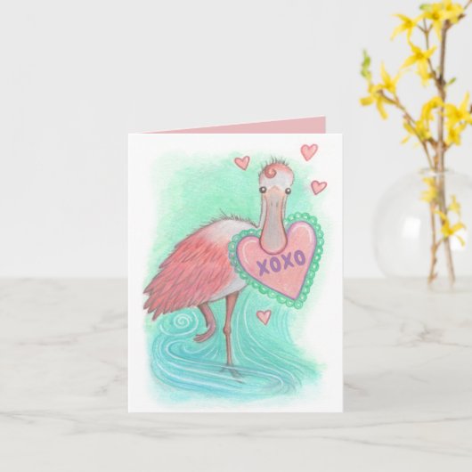 Carte de Saint-Valentin à l'oiseau de Spoonbill (Fleur jaune)