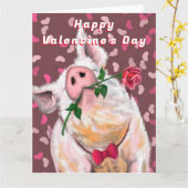 Carte de Saint-Valentin accrocheuse avec cochon ro (Fleur jaune)