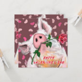 Carte de Saint-Valentin Accrocheuse Cochon Drôle a (Devant/Arrière en situation)