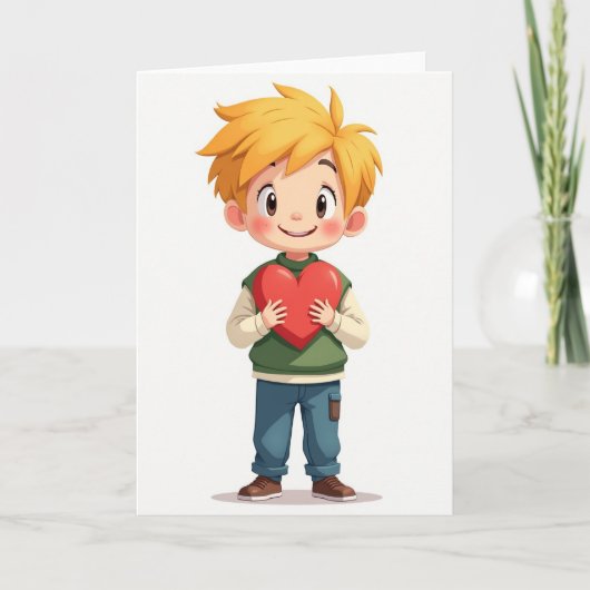 Carte de Saint-Valentin avec un garçon mignon et u (Devant)