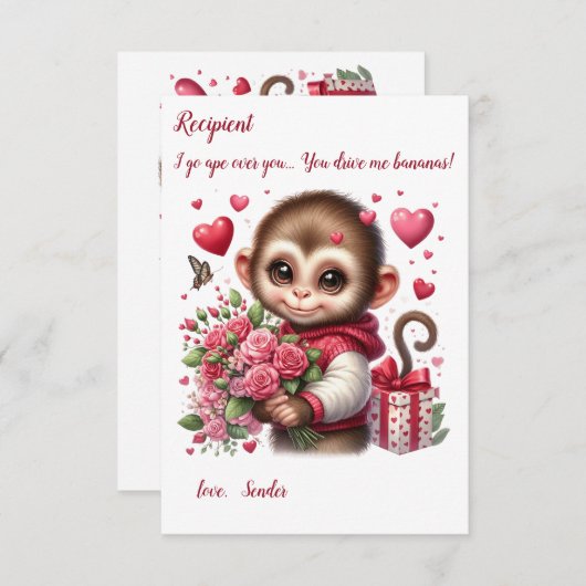 Carte de Saint Valentin Bébé Singe (Devant / Derrière)