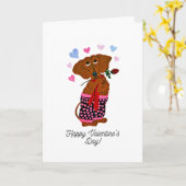 Carte de Saint-Valentin Chien Teckel Mignon (Fleur jaune)