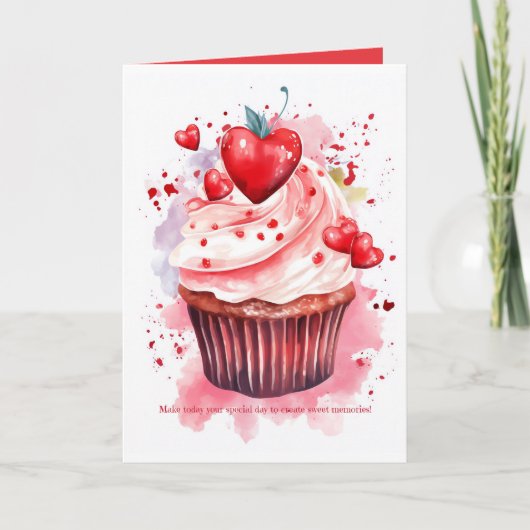 Carte de Saint-Valentin Coeur Cerise Aquarelle Cup (Devant)