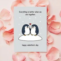 Carte de Saint-Valentin couple pingouin mignon pou