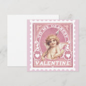Carte de Saint-Valentin Cupidon Rose Timbre Fête d (Devant / Derrière)