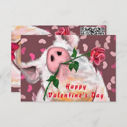 Carte de Saint Valentin Gentleman Pig QR Code Wish (Devant / Derrière)