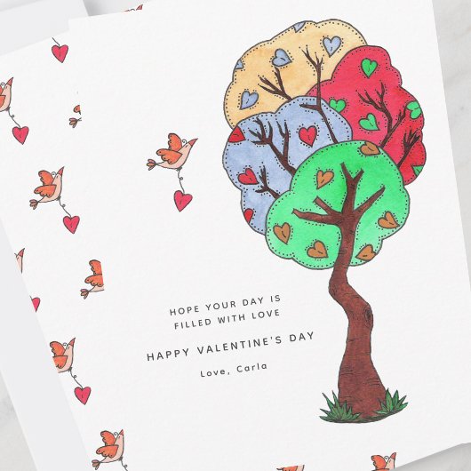 Carte de Saint-Valentin illustrée avec un arbre du