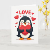 Carte de Saint-Valentin Manchot Amour (Fleur jaune)