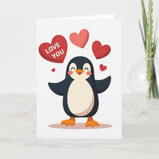 Carte de Saint-Valentin Manchot Mignon (Devant)