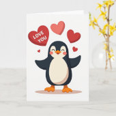 Carte de Saint-Valentin Manchot Mignon (Fleur jaune)