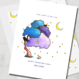 Carte de Saint-Valentin mignonne avec lucioles noc