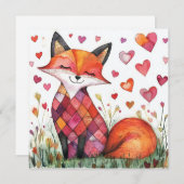 Carte de Saint-Valentin renard à l'aquarelle (Devant / Derrière)