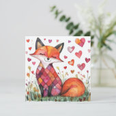 Carte de Saint-Valentin renard à l'aquarelle (Debout devant)