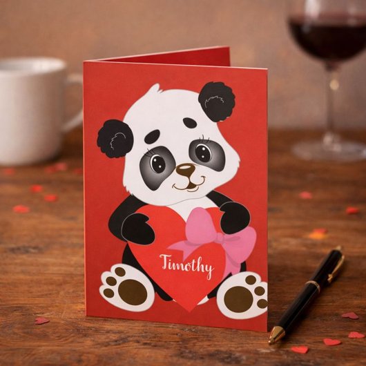 Carte de Saint-Valentin Rouge sucré avec Panda Des